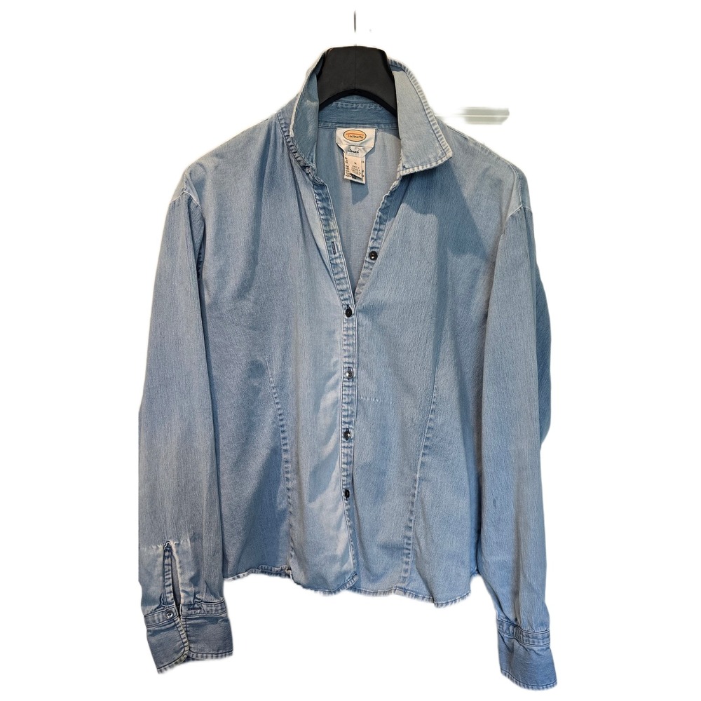 Talbots Womens Light Wash Denim Stretch Button Down Shirt Long Sleeve Size M